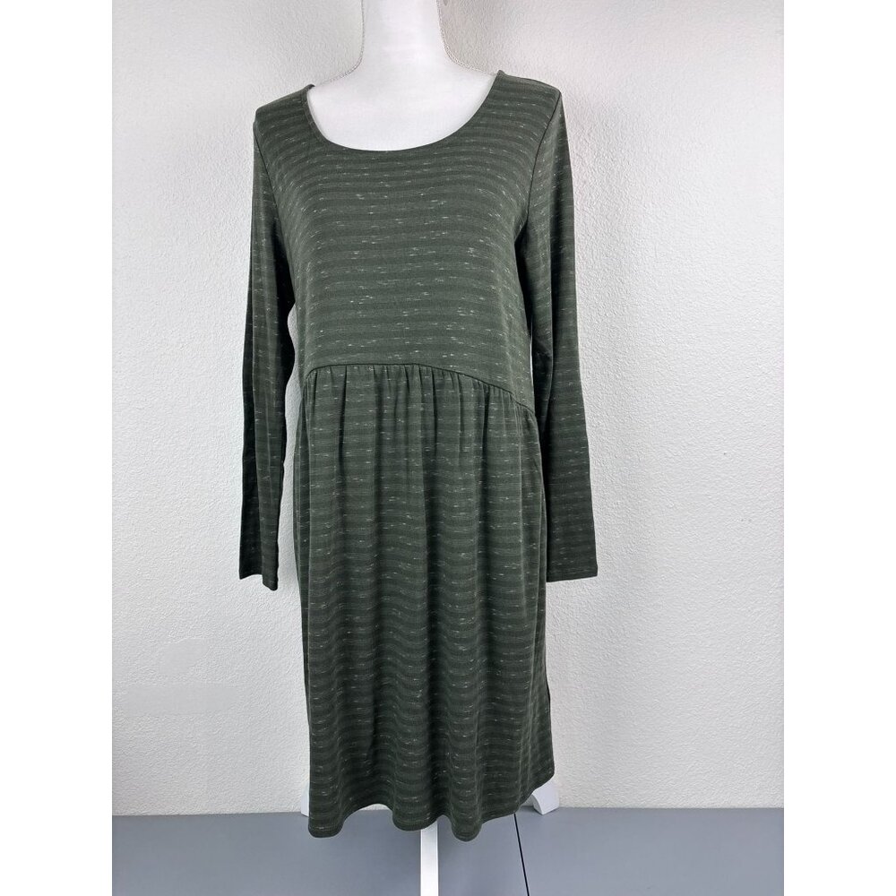 J. Jill PureJill women's medium olive green striped drop waist long sleeve dress